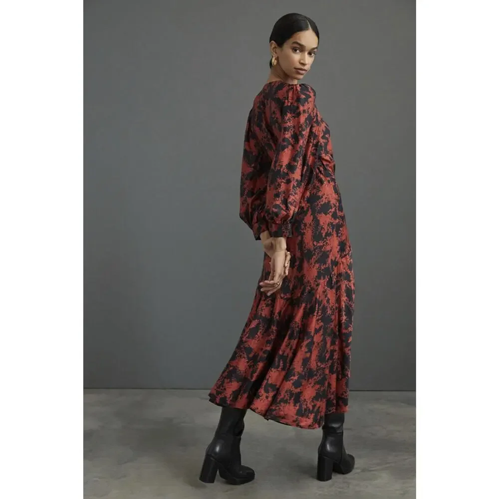 Anthropologie x Caballero Silky Abstract Wrap Midi Dress Red & Black Anthro XS - Picture 11 of 16